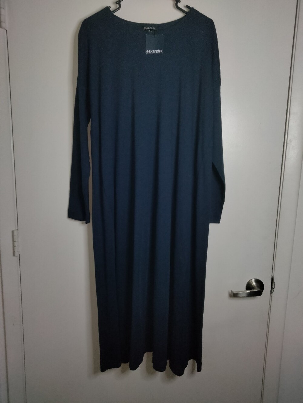 eskandar (Size O/S) Navy Stretch  Pima Cotton Long Sleeve Maxi Dress (NEW-NWT)
